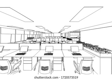 Outline Sketch Drawing Perspective Interior Space Stock Vector (Royalty ...
