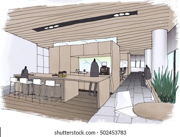 Interior Outline Sketch Drawing Perspective Space Stock Illustration ...