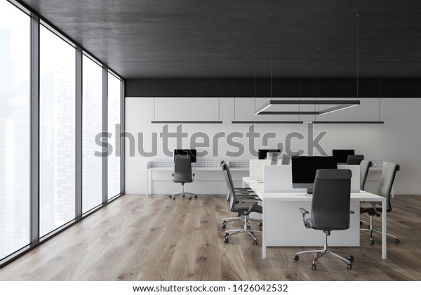 Interior Panoramic Open Space Office White Stock Illustration