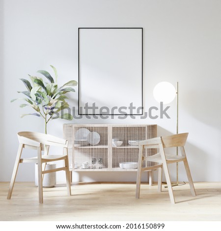 Interior Poster Frame Mockup with Modern Furniture Decoration - 3d Illustration, 3d Render
