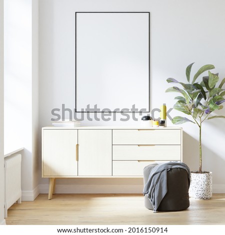 Interior Poster Frame Mockup with Modern Furniture Decoration - 3d Illustration, 3d Render
