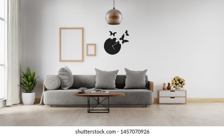 Interior poster mock up living room with colorful white sofa . 3D rendering.  - Shutterstock ID 1457070926
