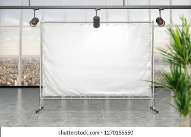 Interior Press Wall With Blank Banner Mockup. 3D Rendering.