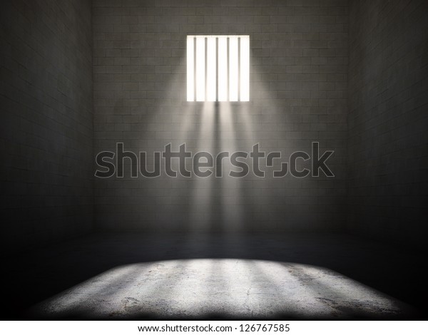 鉄格子の窓から光が射す牢獄の中 のイラスト素材