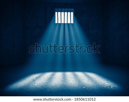 interior of a prison, light from a barred window. 3d render. concept of deprivation of liberty.