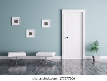 Interior of a room with door and seats