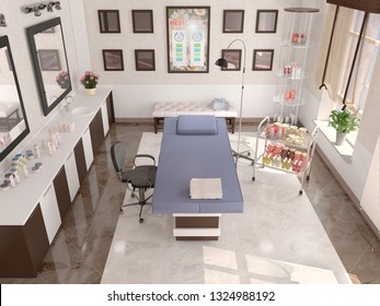 Interior Room With Equipment In The Clinic Of Dermatology And Cosmetology. 3d Illustration