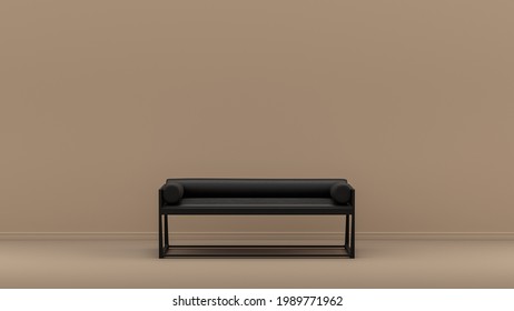 Interior Room With Monochrome Black And Glossy Leather Single Couch In Tan, Sienna Brown Color Room, Single Color Furniture, 3d Rendering, Poster Background
