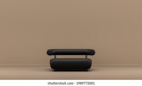 Interior Room With Monochrome Black And Glossy Leather Single Couch In Tan, Sienna Brown Color Room, Single Color Furniture, 3d Rendering, Poster Background