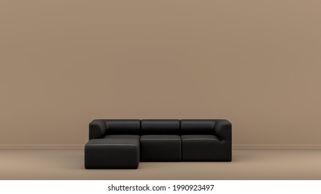 Interior Room With Monochrome Black And Glossy Leather Single Couch In Tan, Sienna Brown Color Room, Single Color Furniture, 3d Rendering, Poster Background