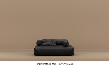 Interior Room With Monochrome Black And Glossy Leather Single Couch In Tan, Sienna Brown Color Room, Single Color Furniture, 3d Rendering, Poster Background