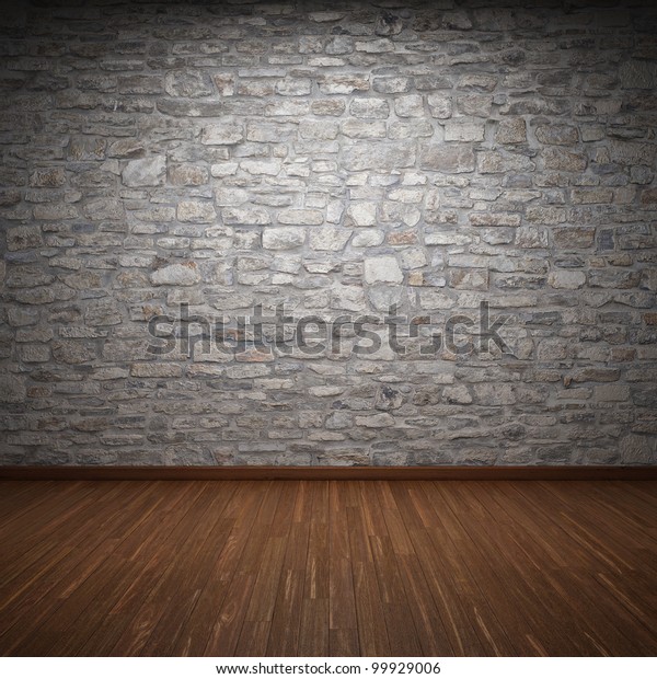 石垣と木床のある室内 のイラスト素材