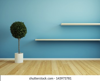 Interior Room With Wooden Shelf