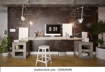 Interior of a rustic home office - 3 d render using 3 d s Max