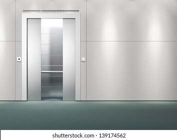 Interior scene of an open elevator