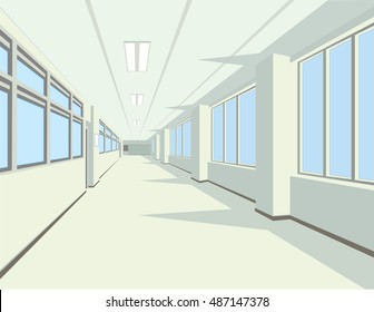 Interior of school hall or corridor in flat style for your artwork or design. Illustration of university or collage hallway.