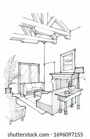 Interior Sketch Living Room Stock Illustration 1696097155 | Shutterstock