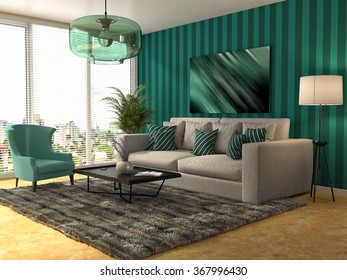 interior with sofa. 3d illustration - Shutterstock ID 367996430