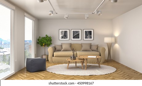 interior with sofa. 3d illustration - Shutterstock ID 450998167