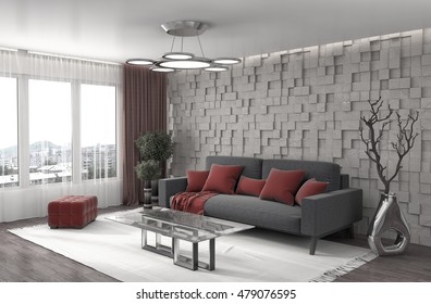 interior with sofa. 3d illustration