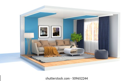 interior con sofá. Ilustración 3d