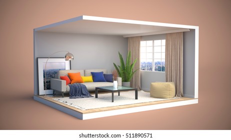 interior with sofa. 3d illustration.