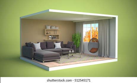 interior with sofa. 3d illustration.