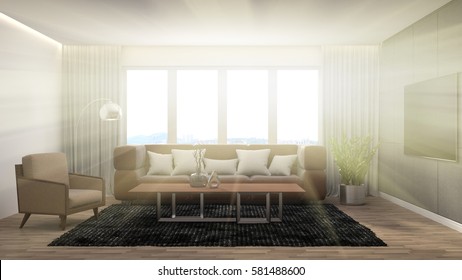 interior with sofa. 3d illustration - Shutterstock ID 581488600