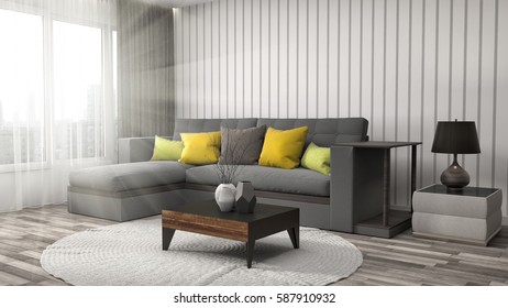 interior with sofa. 3d illustration