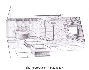 The Interior Of The Store Hand Drawn Sketch Interior Design.