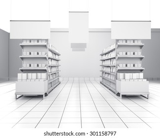 interior of a store with lots of products. 3D rendering