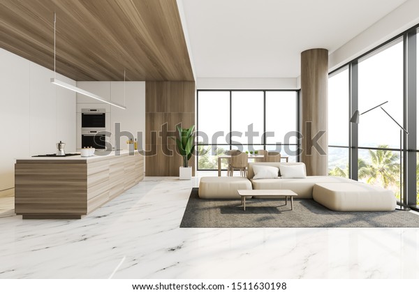 Interior Stylish Kitchen Living Room White Stock Illustration