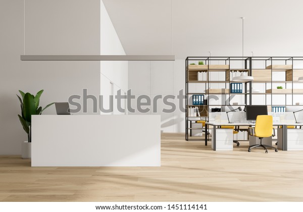 Interior Stylish Office White Walls Wooden Stock Illustration