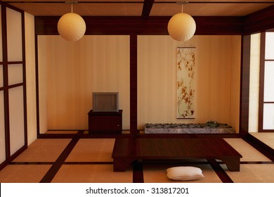 Interior submitted to the Japanese style. 3d illustration. - Shutterstock ID 313817201