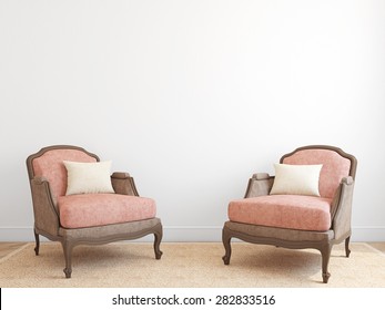 Interior with two armchairs. 3d render.