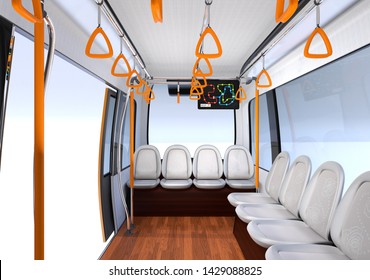 Interior View Of Self-driving Shuttle Bus. 3D Rendering Image. 