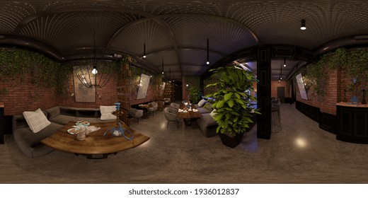 interior visualization, spherical panorama, 3D illustration