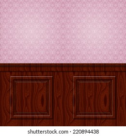 Interior Wall Damask Wallpaper Mahogany Wood Wainscoting Panel