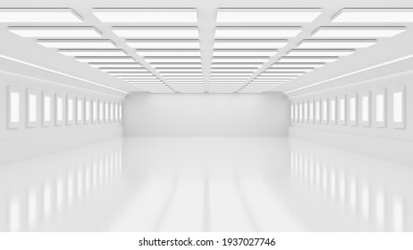 Interior white and blank factory or warehouse. 3d rendering illustration image.