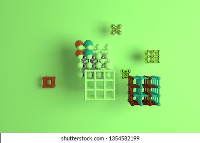 Inter-locked square or pyramids, molecule style concepture, virtual geometric. For web page, wallpaper, graphic design, catalog, texture or background. 3D render.