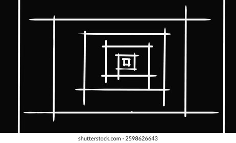 interlocking white squares on a black background.