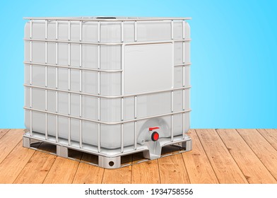 Intermediate Bulk Container On The Wooden Planks, 3D Rendering