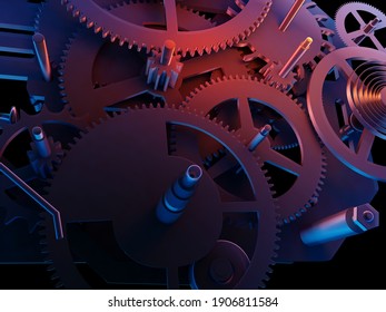 Internal device of mechanical clock.,3d render