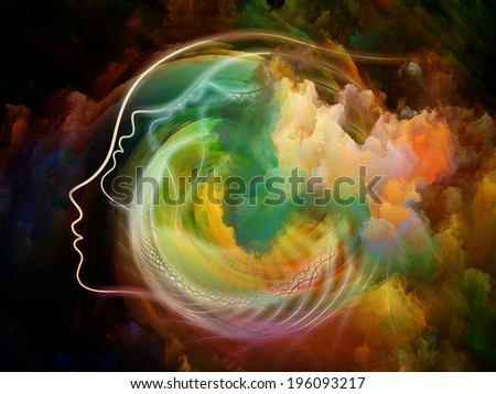 Internal Recurrence series. Background design of human profile and fractal forms on the subject of inner reality, mental health, imagination, thinking and dreaming