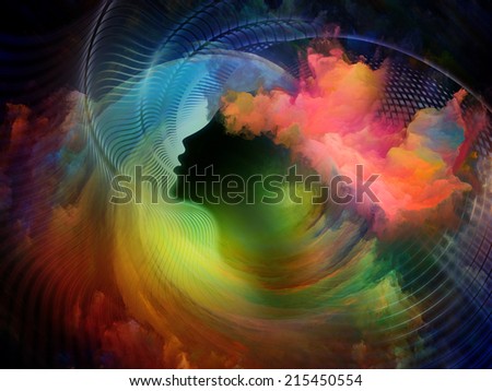 Internal Recurrence series. Interplay of human profile and fractal colors on the subject of inner reality, mental health, imagination, thinking and dreaming