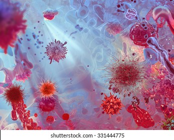 The internal structure of the body, cells, and organisms in the environment, the interaction of microbes and cell bodies