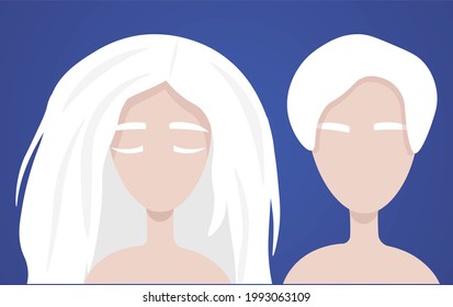 International albinism awareness day, 13 June. Illustration of albinism for banner, poster or template. People white hair, lack of melan pigment. People with albinism. Albino human with white hair