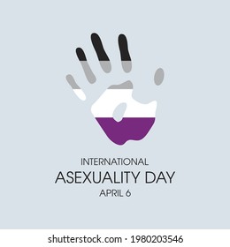 International Asexuality Day illustration. Handprint with the colors of the asexuality pride flag icon. Asexuality Day Poster, April 6. Important day