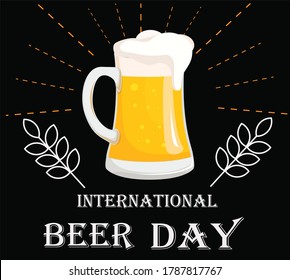 international beer day design of wheat with beer , algebrian font   black background  - Powered by Shutterstock