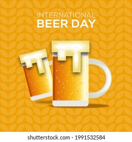 International Beer day poster illustrated with mugs - Powered by Shutterstock